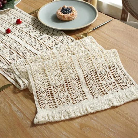 Chemin de Table Bohème Chic - Macramé Coton Franges Artisanal