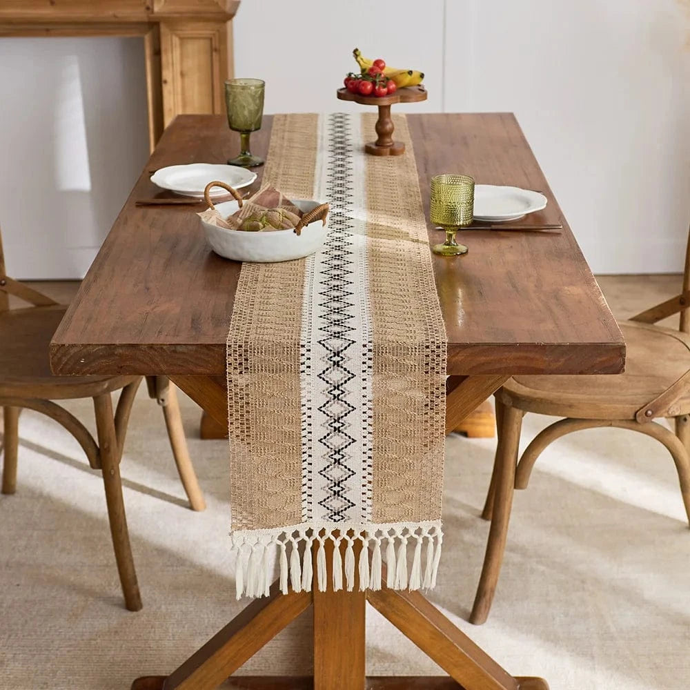 Chemin de Table Bohème Dentelle - Macramé Ethnique & Jute