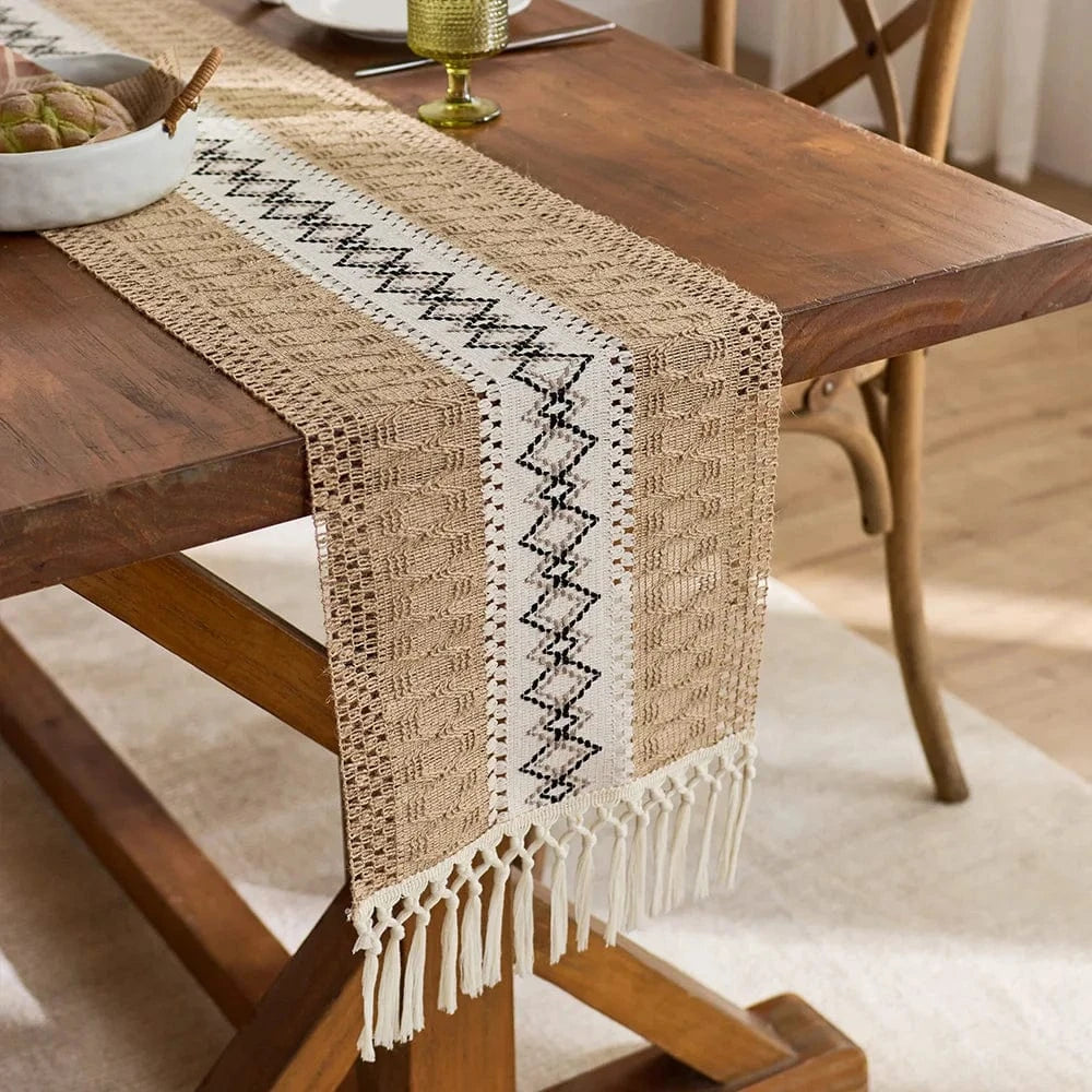 Chemin de Table Bohème Dentelle - Macramé Ethnique & Jute
