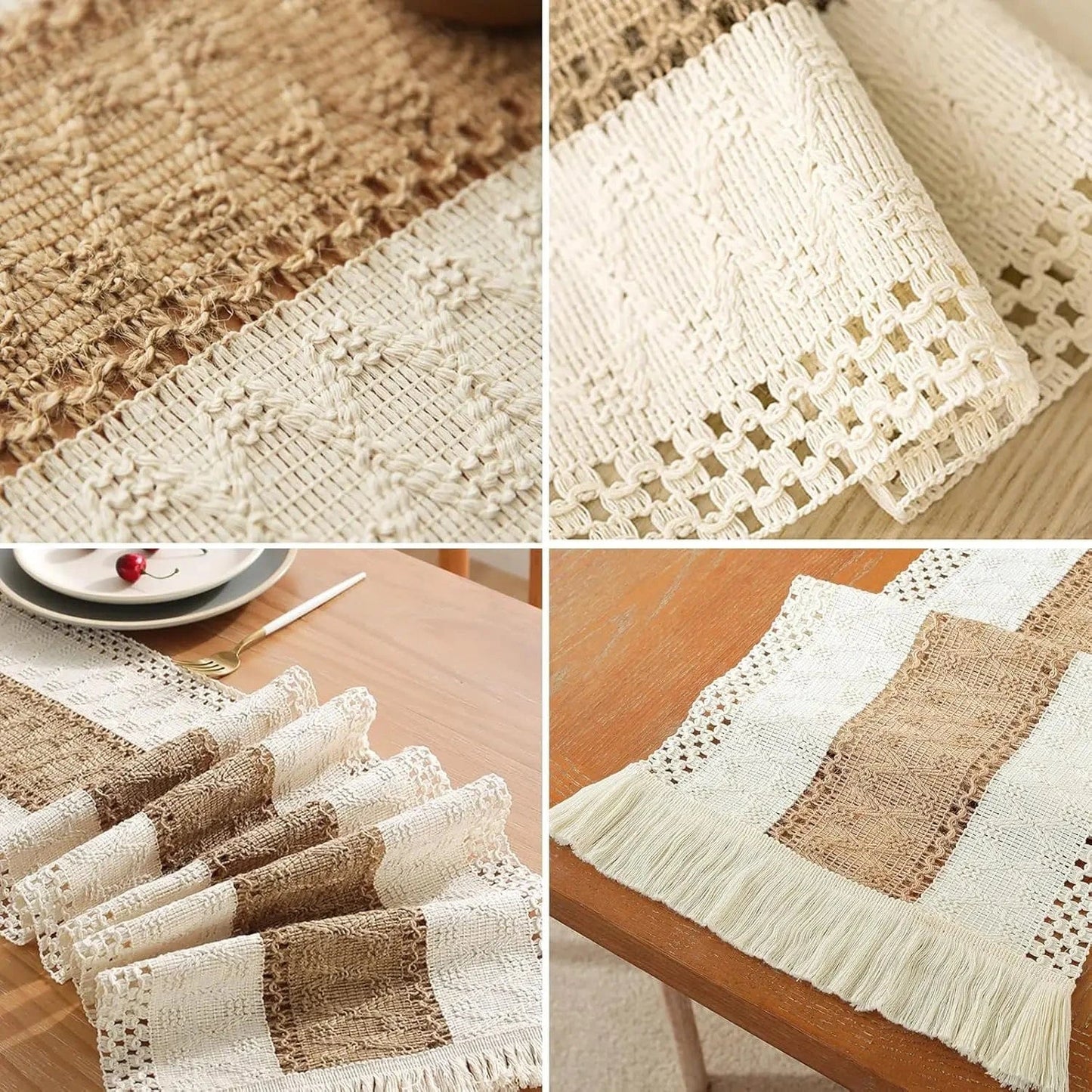 Chemin de Table Boheme - Tissage Artisanal Lin Coton Franges
