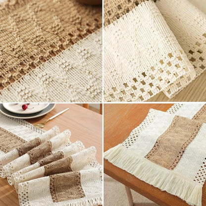 Chemin de Table Boheme - Tissage Artisanal Lin Coton Franges