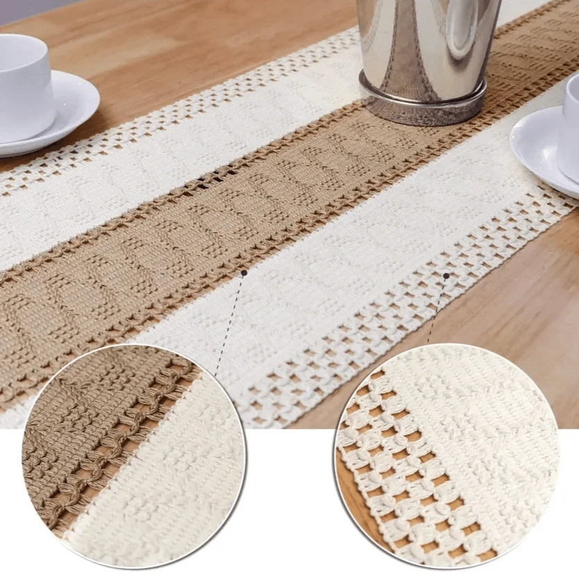 Chemin de Table Boheme - Tissage Artisanal Lin Coton Franges