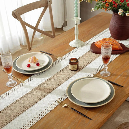 Chemin de Table Boheme - Tissage Artisanal Lin Coton Franges