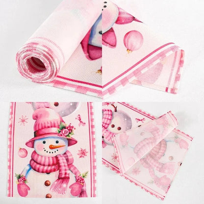 Chemin de Table Bonhomme de Neige Rose - Décoration Noël Lin