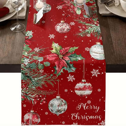 Chemin de Table Boules de Noël - Merry Christmas Lin Rouge