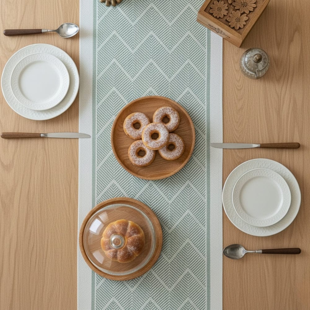 Chemin de Table Chevron Vert - Motif Géométrique Texturé