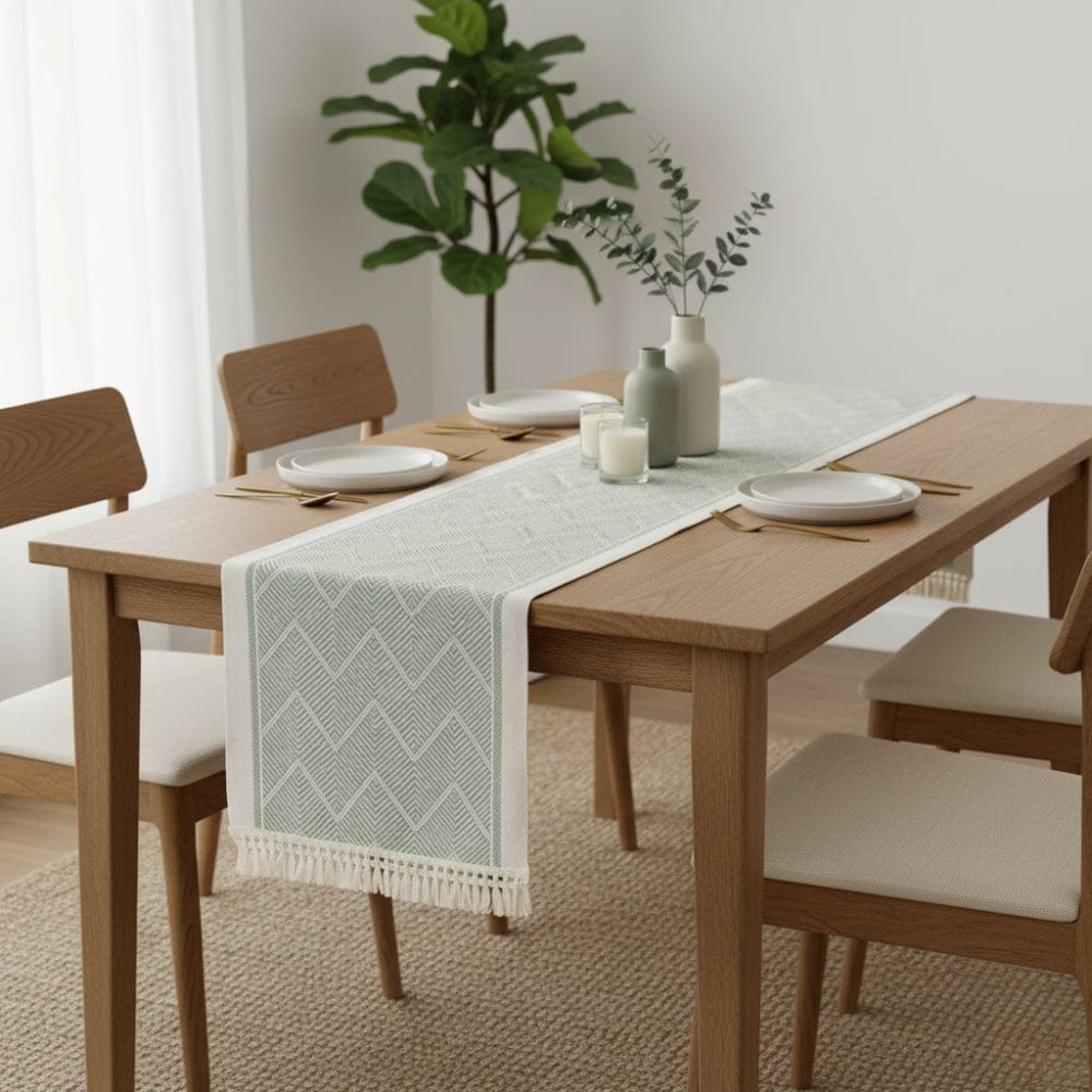 Chemin de Table Chevron Vert - Motif Géométrique Texturé