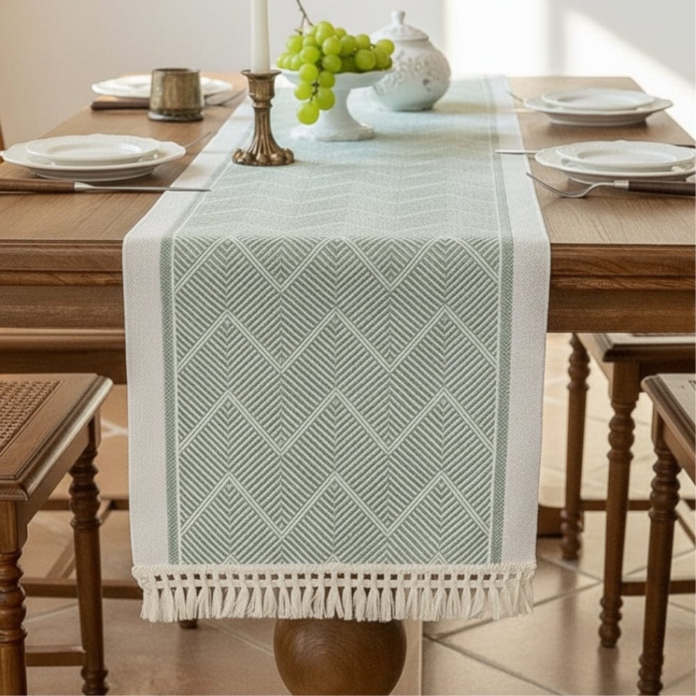 Chemin de Table Chevron Vert - Motif Géométrique Texturé