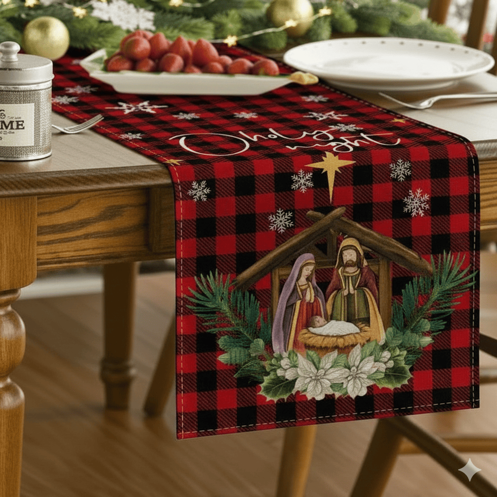 Chemin de Table Crèche - O Holy Night Tradition Lin