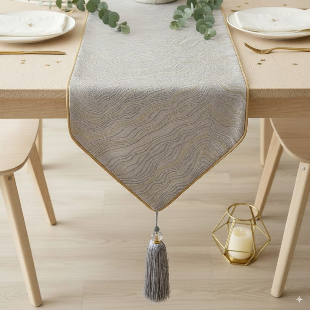 Chemin de Table Crème Argenté - Élégance Marbrée pour Vos Tables