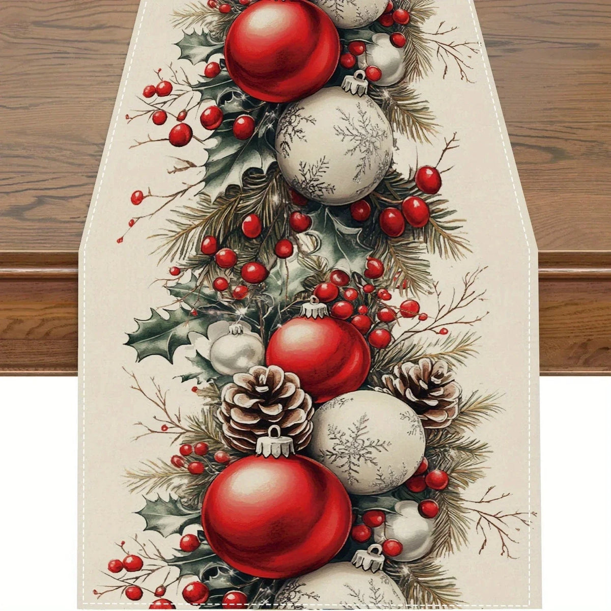 Chemin de Table Décor Noël - Illustration Vintage Festive