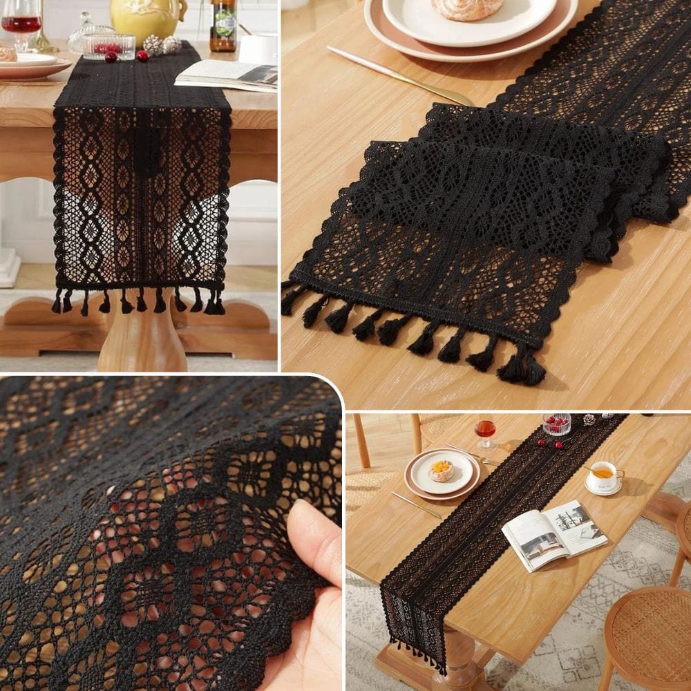 Chemin de Table Dentelle Noir - Sophistication Mystérieuse Glamour