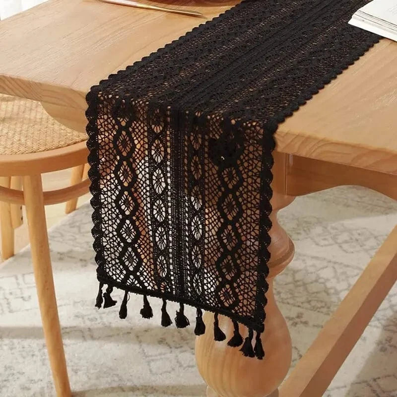 Chemin de Table Dentelle Noir - Sophistication Mystérieuse Glamour