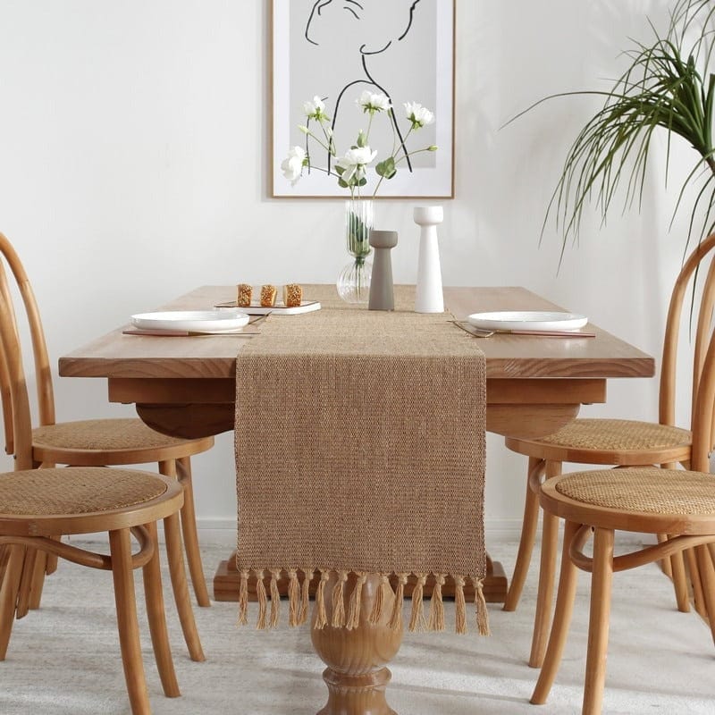 Chemin de Table en Lin Marron - Tissage Artisanal Caramel