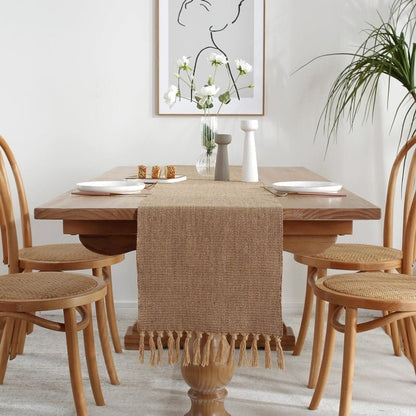 Chemin de Table en Lin Marron - Tissage Artisanal Caramel