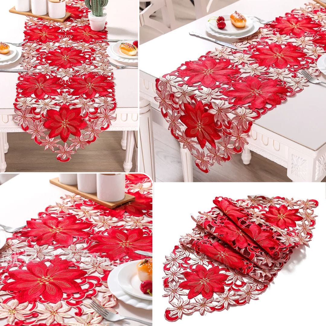 Chemin de Table Fleur de Noël - Découpes Ajourées Luxe