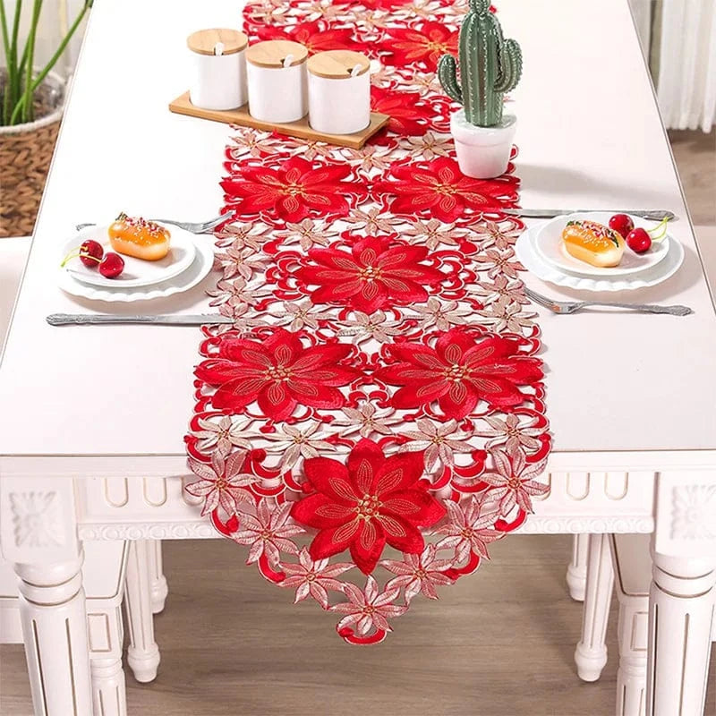 Chemin de Table Fleur de Noël - Découpes Ajourées Luxe