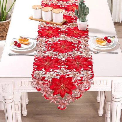 Chemin de Table Fleur de Noël - Découpes Ajourées Luxe