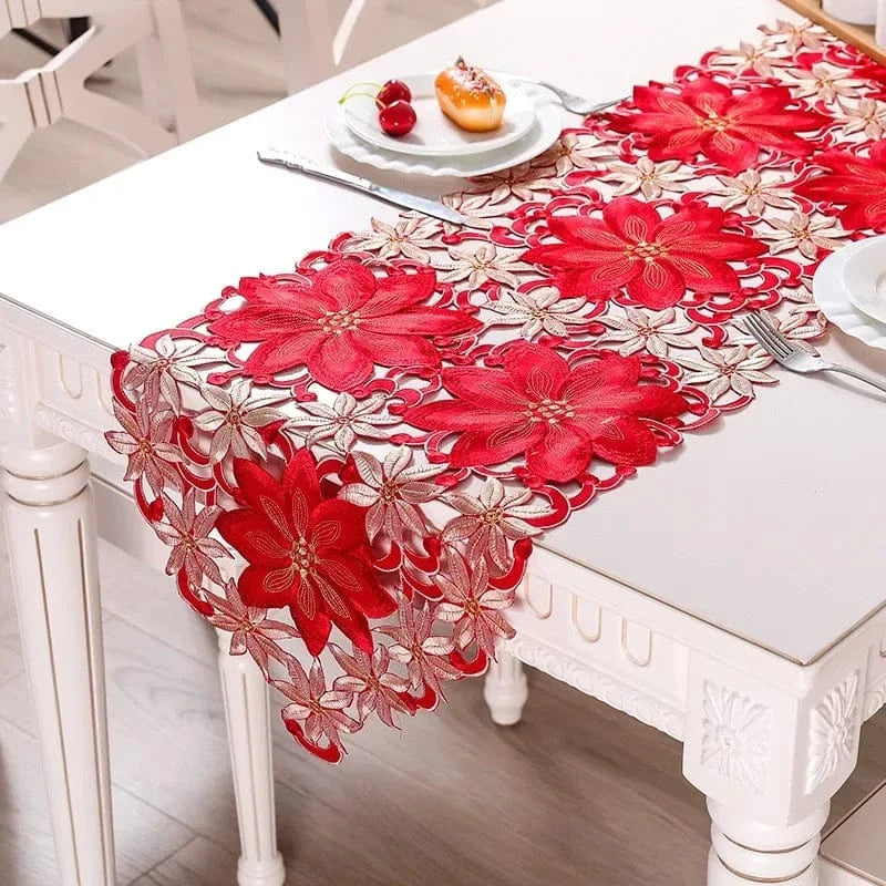 Chemin de Table Fleur de Noël - Découpes Ajourées Luxe