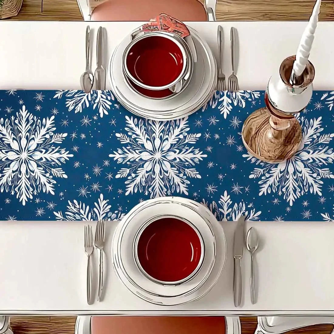 Chemin de Table Flocon de Neige - Design Hivernal Féerique