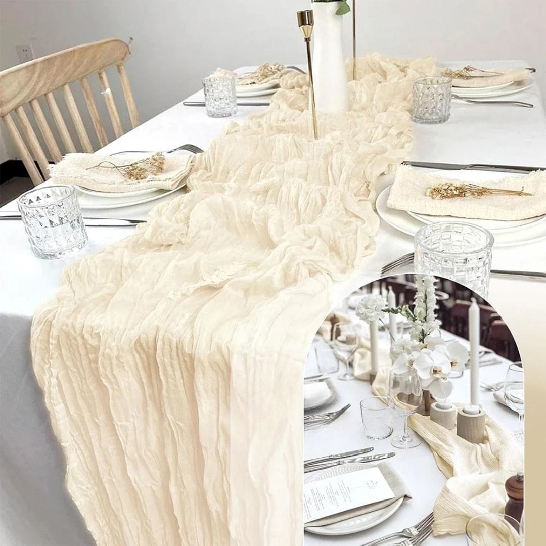 Chemin de Table Gaze Coton Beige - Moderne Naturel Froissé