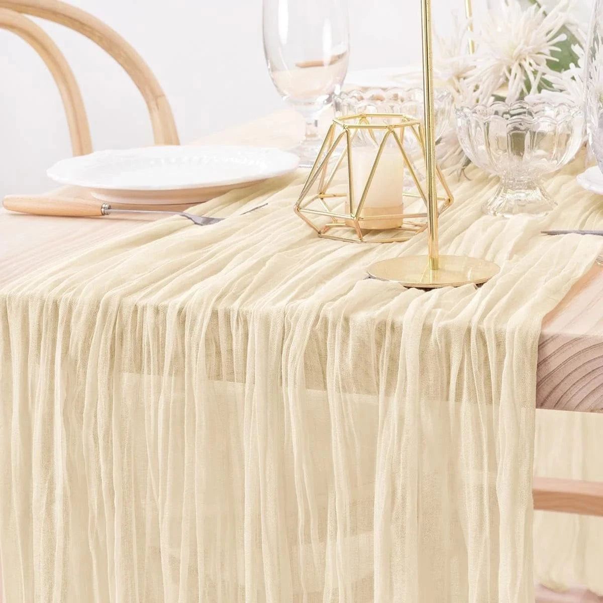 Chemin de Table Gaze Coton Beige - Moderne Naturel Froissé