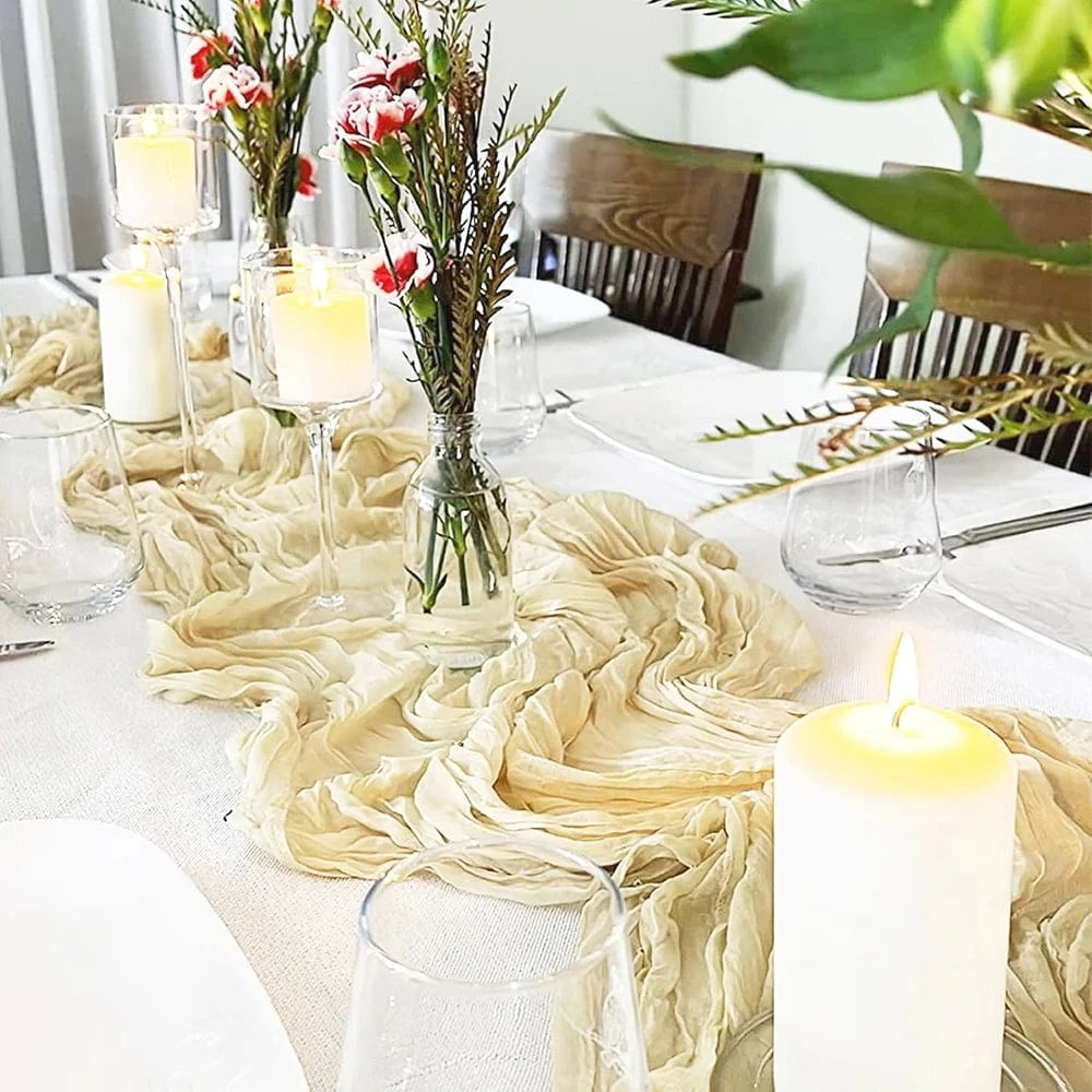 Chemin de Table Gaze Coton Beige - Moderne Naturel Froissé