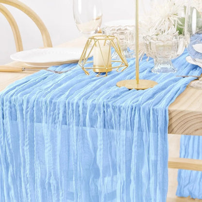 Chemin de Table Gaze Coton Bleu - Texture Froissée Bohème