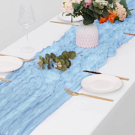 Chemin de Table Gaze Coton Bleu - Texture Froissée Bohème