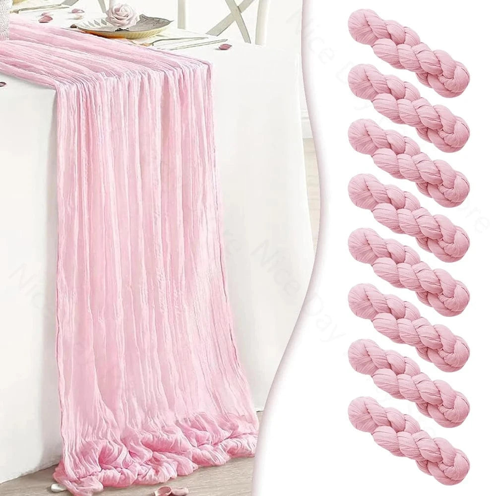 Chemin de Table Gaze Coton Rose - Romantique Froissé Tendre