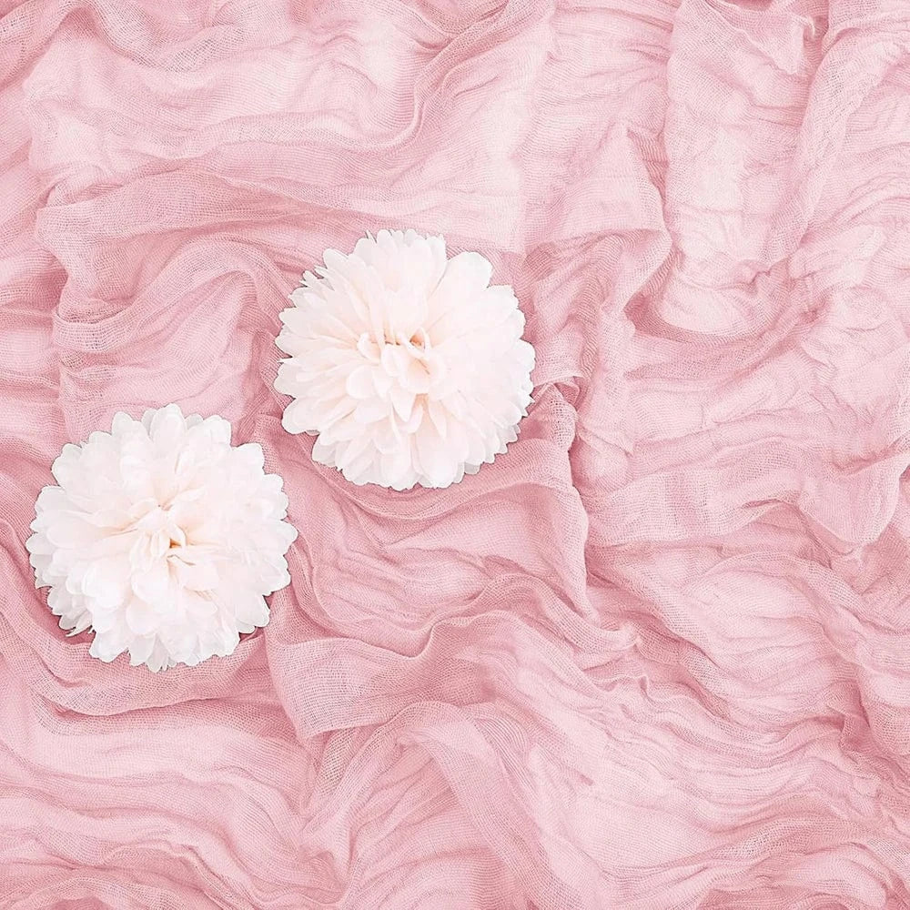 Chemin de Table Gaze Coton Rose - Romantique Froissé Tendre