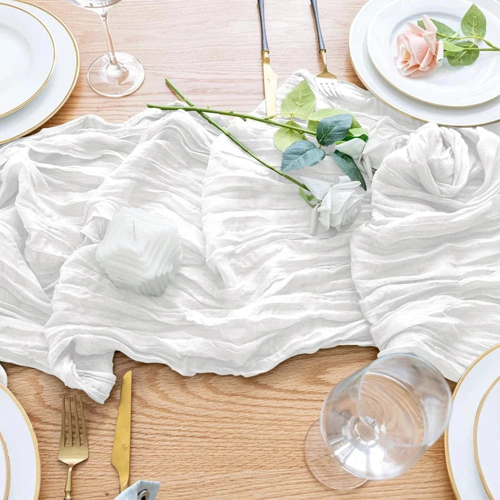Chemin de Table Gaze de Coton Blanc - Élégance Minimaliste