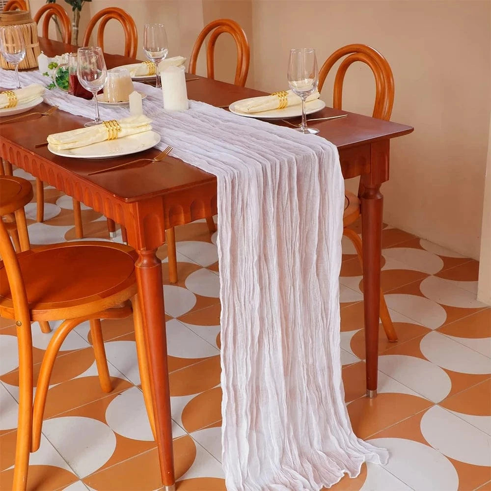 Chemin de Table Gaze de Coton Blanc - Élégance Minimaliste