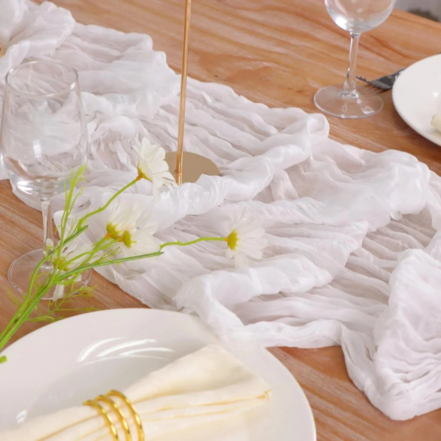 Chemin de Table Gaze de Coton Blanc - Élégance Minimaliste
