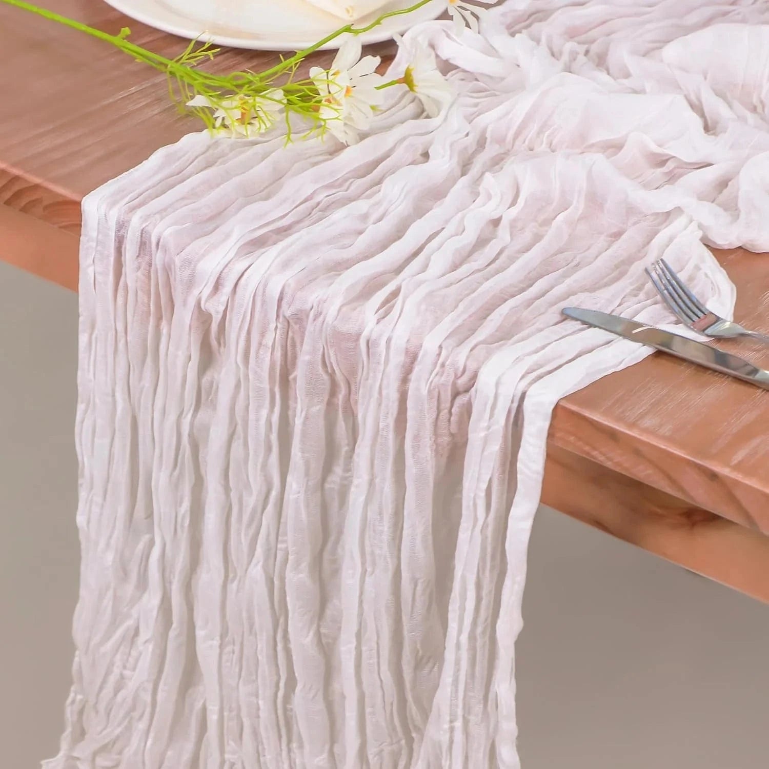 Chemin de Table Gaze de Coton Blanc - Élégance Minimaliste