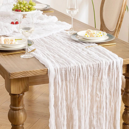 Chemin de Table Gaze de Coton Blanc - Élégance Minimaliste