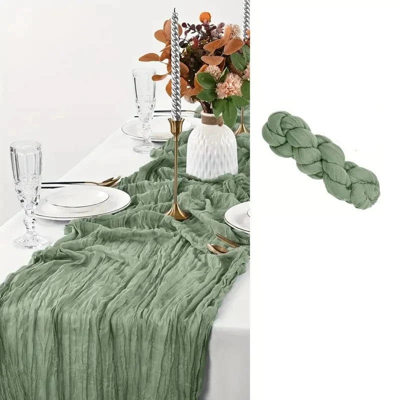 Chemin de Table Gaze de Coton Vert Sauge - Tendance 2025