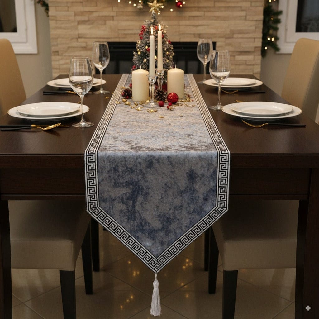 Chemin de Table Gris Clair - Velours Froissé Moderne Sophistiqué