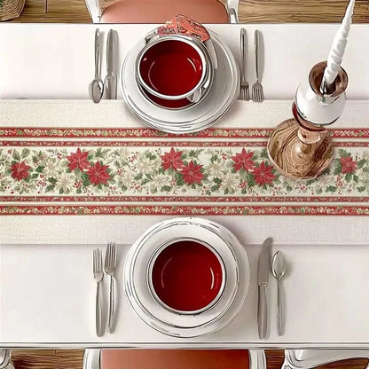 Chemin de Table Houx Noël - Tradition Baies Rouges Lin