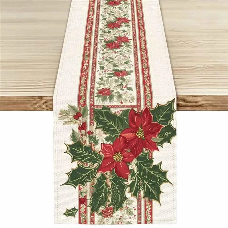 Chemin de Table Houx Noël - Tradition Baies Rouges Lin