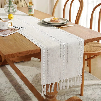 Chemin de Table Ivoire - Tissage Tressé Pureté Lumineuse