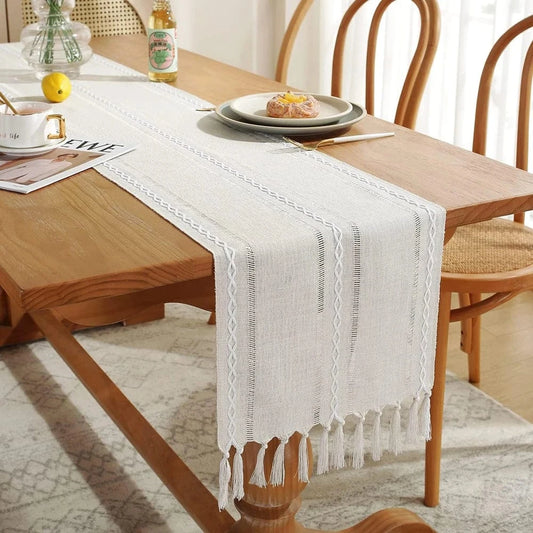 Chemin de Table Ivoire - Tissage Tressé Pureté Lumineuse