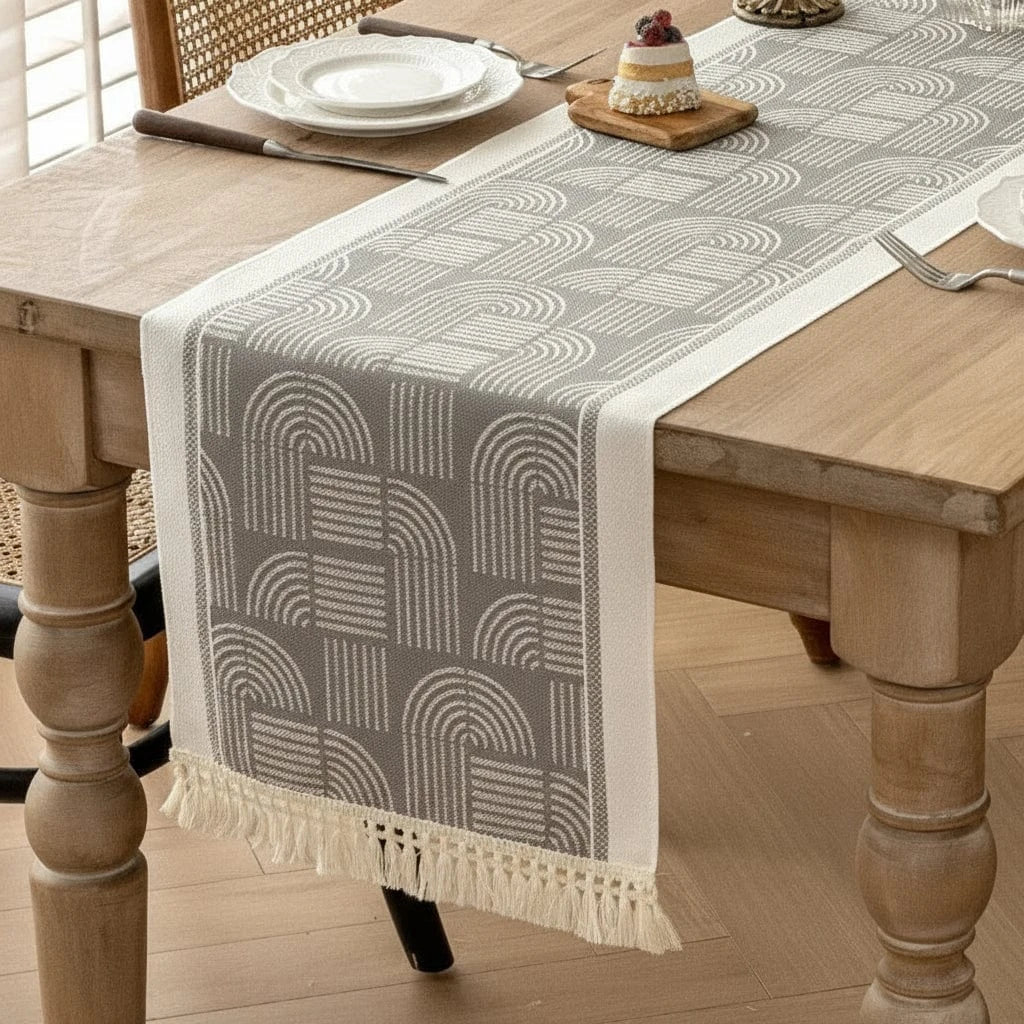 Chemin de Table Jacquard Gris - Relief Art Déco Années 30