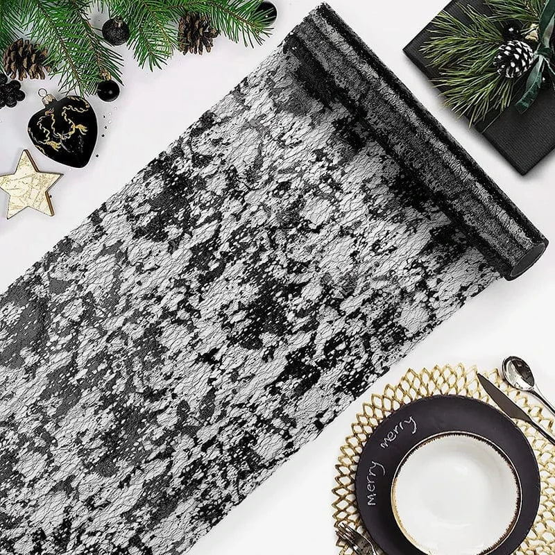 Chemin de Table Jetable Noir Texturé - Noël, Mariage, Événements