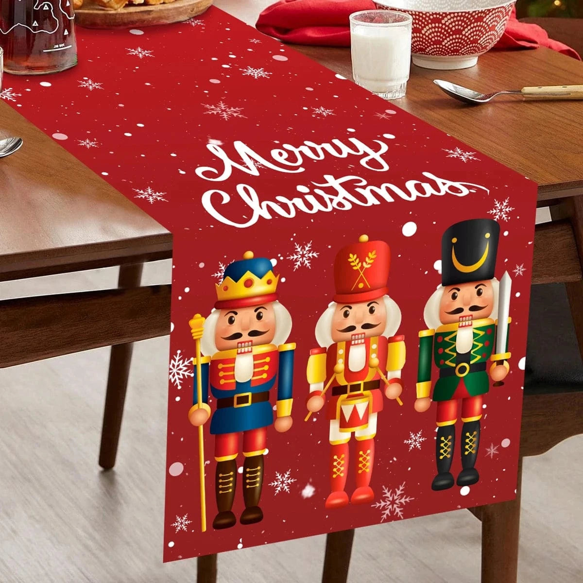 Chemin de Table Joyeux Noël Rouge - Design Festif PVC