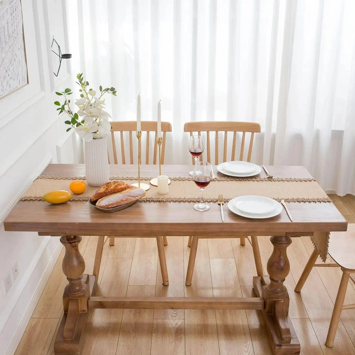 Chemin de Table Jute Vintage Bordure Relief - Bohème Chic