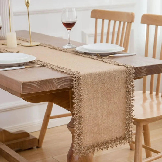 Chemin de Table Jute Vintage Bordure Relief - Bohème Chic