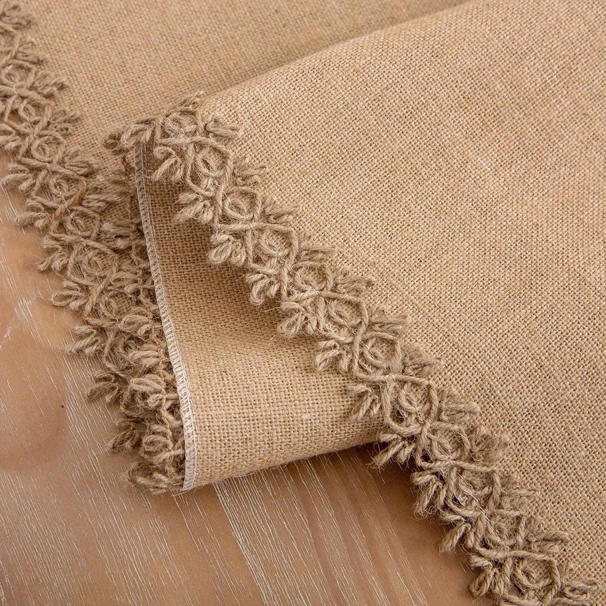 Chemin de Table Jute Vintage Bordure Relief - Bohème Chic