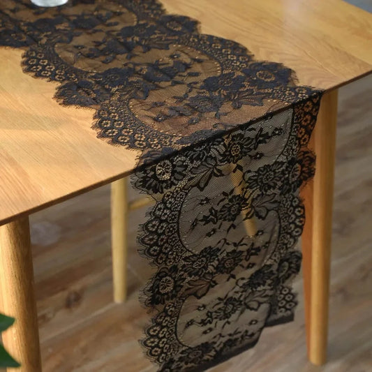 Chemin de Table Mariage Noir - Dentelle Élégante Sophistiquée