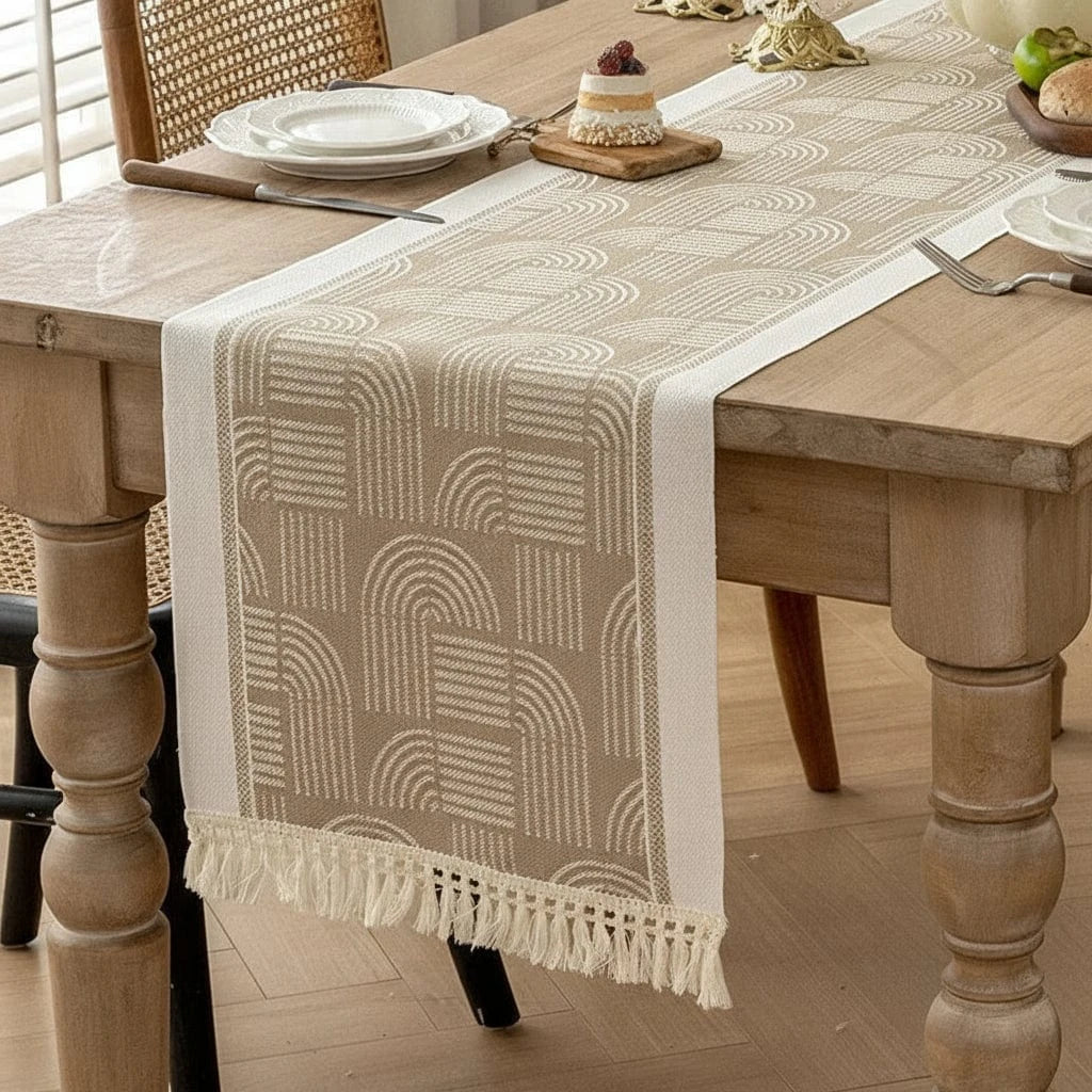 Chemin de Table Marron Beige - Art Déco Géométrique Chic